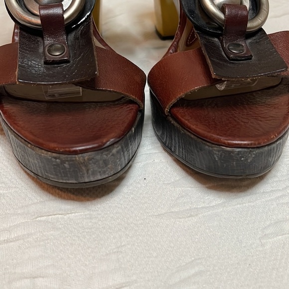 Marni T Strap Brown Leather Platform Sling Back Sandals Size EU 40 US 10 - Picture 4 of 12